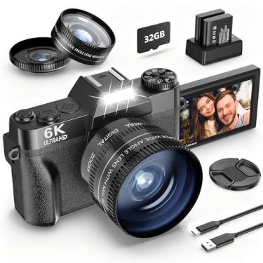 Imagem de Câmera digital 6K 64MP para fotografia NIKICAM Vlogging para YouTube com tela flip de 180°, WiFi, zoom digital 16x, lente de 52 mm, 2 baterias, cartão micro SD de 32 GB (preto)