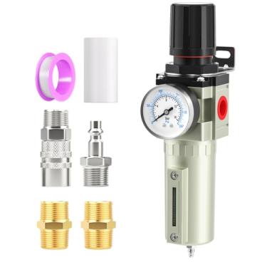 Imagem de BOGERDACK Filtro de umidade de compressor de ar de grau industrial NPT de 0,9 cm, filtro articulado e regulador de ar, para cortador de plasma e spray de tinta (drenagem manual)
