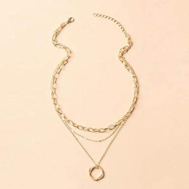 Imagem de Colares femininos com pingente de ouro em camadas, banhado a ouro 14K ou prata com pingentes de cruz, coroa ou círculo, joias delicadas e modernas, One Size, Ouro Latão, Sem Pedra Preciosa