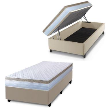 Imagem de Cama Box Baú Solteiro Colchão Com Molas Ensacadas 88x188x63cm Dunas Branco/bege Hellen Branco / Bege