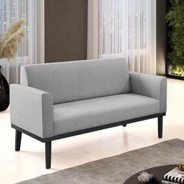 Imagem de Poltrona Namoradeira Decorativa Pés Fixo Em Madeira Preto Linho Cinza