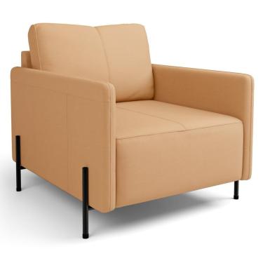 Imagem de Poltrona Decorativa Para Sala Living Pés Industrial Domani L06 Couro Capuccino - Lyam Decor