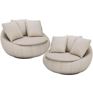 Imagem de Kit 02 Poltronas Para Sala De Estar Giratória Kira M03 Bege
