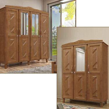 Imagem de Conjunto Quarto Guarda-Roupa 4 Portas 3 Gavetas + Guarda-Roupa 3 Portas 3 Gavetas Madeira Pinus