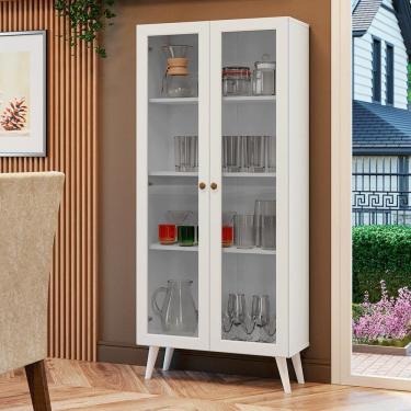 Imagem de Cristaleira 70 Cm 2 Portas De Vidro Com Pés Cônicos Branco Vik Madesa