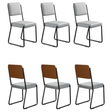 Imagem de Conjunto 6 Cadeiras De Jantar Next Cinza Claro Corriente Courino Caramelo Estrutura Preta