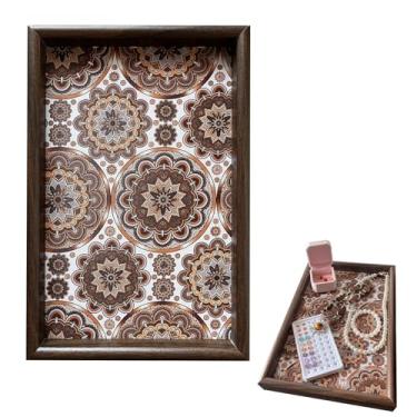 Imagem de MIUPOO Bandeja de joias plana de madeira, bandejas de anel de bugiganga para chave de perfume, bandeja de penteadeira de banheiro, bandejas de manobrista de madeira, decoração de parede boêmia de
