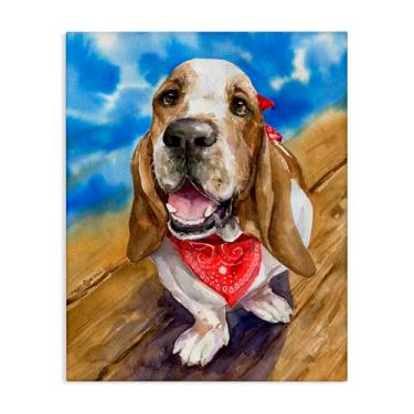 Imagem de Stupell Industries Basset Hound with Bandana Canvas Wall Art, design por George Dyachenko, 76 x 61 cm