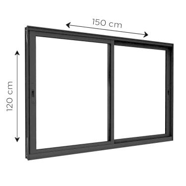 Imagem de Janela de Alumínio de Correr Lateral 2 Folhas Móveis 120x150cm Lucasa Eccellente Preto
