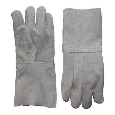 Imagem de Luva Raspa Couro P15 Epi Segurança Cano Longo Pedreiro Ca