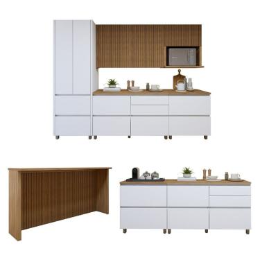 Imagem de Cozinha Completa Modulada 8 Peças 11 Portas 10 Gavetas Norten Branco-nature