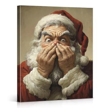 Imagem de Engraçado Papai Noel Natal Banheiro Parede Arte Humor Papai Noel Pintura Impressões Vintage Natal Banheiro Decoração de Parede para Banheiro Banheiro 20x25 Emoldurado