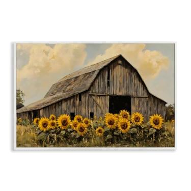 Imagem de Stupell Industries Barn In Sunflower Field Black Framed Giclee Art, design por Franklyn Gregory, 20 x 30