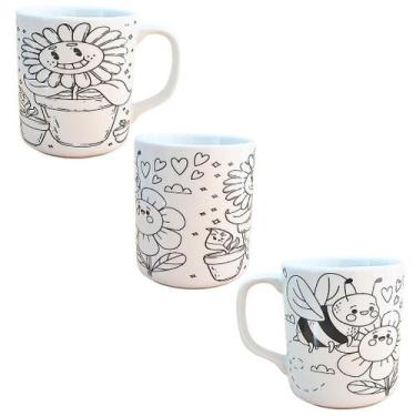 Imagem de Caneca Colorir Pinta Repinta Porcelana com Desenhos Sortidos para Adul