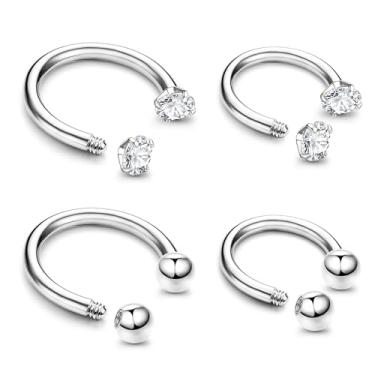 Imagem de ZZHDCC Anel de nariz em ferradura 16G para mulheres conjunto de anéis de septo de aço inoxidável bola rosqueada internamente CZ pequenos anéis de nariz de septo cartilagem hélice daith tragus narina
