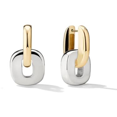 Imagem de NOKMIT Brincos de argola grossos para mulheres, brincos modernos de clipe de papel geométrico em tom de prata 14 K, joias hipoalergênicas de alto polimento para presentes, Medium, Metal, Sem pedra