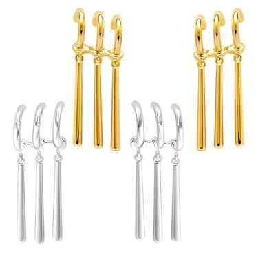 Imagem de 2 pares de brincos triplos com piercing de orelha única para amantes de cosplay e anime, acessórios de joias de anime para exibição diária e fantasias de cosplay de desempenho da Comic-Con (ouro e