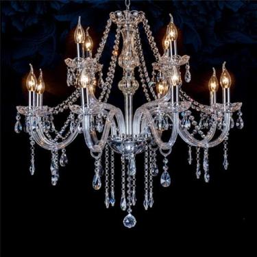 Imagem de Lustre de cristal branco de luxo europeu com LED para sala de estar, restaurante, quarto, villa, hotel, duplex, loja de roupas, salão de beleza, café, bar, karaokê (G 12 lâmpadas)