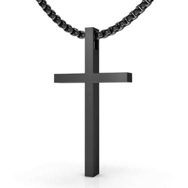 Imagem de FUTPLOR Colar de cruz para homens, colares com pingente de cruz de aço inoxidável prata/preto/ouro para homens e mulheres, joias de cruz religiosa, presentes de fé cristã, presentes para oração