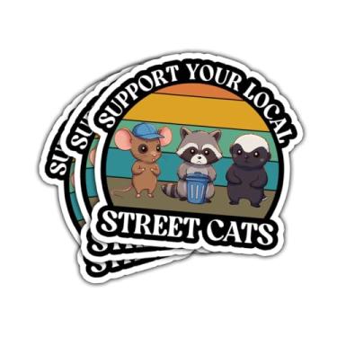 Imagem de Adesivo de 3 peças Support Your Local Street Cats – Decalque engraçado de gato para garrafa de água, adesivos de meme Panda de lixo de gambá para laptop, adesivo de vinil de janela de carro 7,6 cm