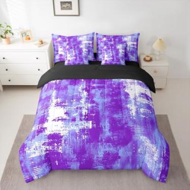 Imagem de Feelyou Conjunto de edredom completo abstrato com 7 peças de arte abstrata moderna em uma bolsa, decoração de quarto, geométrico, macio e leve