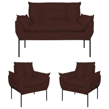 Imagem de Kit 02 Poltronas Opala + Namoradeira Base Metal Preta Marrom