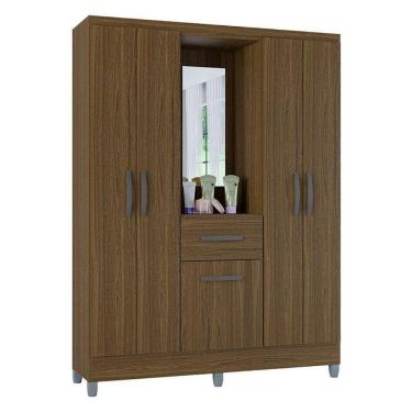 Imagem de Guarda Roupa Solteiro Atlas Capelinha 5 Portas Castanho Brilho - Poquema