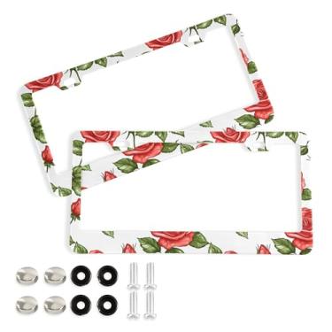 Imagem de SEHANY Molduras de placa de carro rosa dos namorados, capas de moldura de placa de carro de alumínio à prova de ferrugem com orifícios elípticos e parafusos serve para veículos padrão dos EUA tamanho