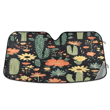 Imagem de SEHANY Pára-brisa de carro cacto planta verde para-sol dobrável janela frontal protetor de viseira solar para carro, SUV, caminhão - Mantenha o veículo fresco, 137 x 81,5 polegadas