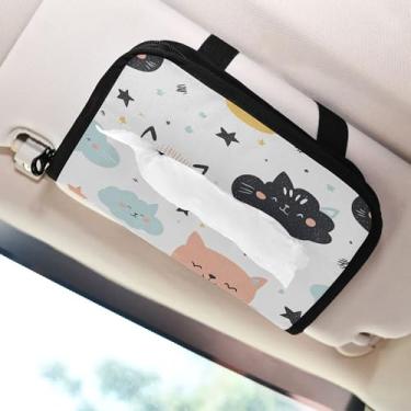 Imagem de SEHANY Porta-lenços de carro de gato fofo, caixa de lenços de papel de carro, suporte de guardanapo retangular dispensador de máscara de carro caixa de lenços de veículo para automóvel universal