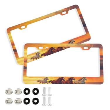 Imagem de SEHANY Molduras de placa de carro Majestic Running Horses, capa de alumínio à prova de ferrugem para placa de carro com furos elípticos e parafusos serve para acessórios de carro de tamanho padrão de