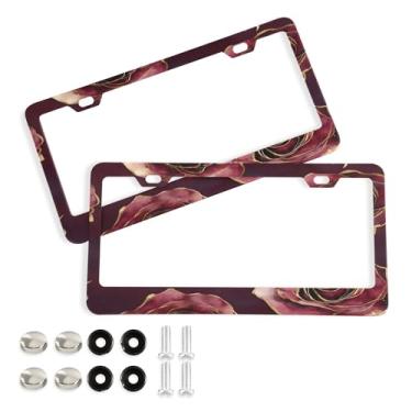 Imagem de SEHANY Molduras de placa de carro rosa dos namorados, capas de moldura de placa de carro de alumínio à prova de ferrugem com orifícios elípticos e parafusos serve para veículos padrão dos EUA tamanho