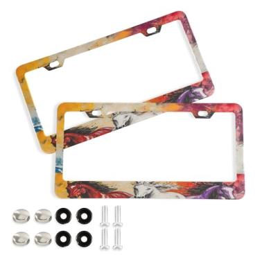 Imagem de SEHANY Molduras de placa de carro Majestic Running Horses, capa de alumínio à prova de ferrugem para placa de carro com furos elípticos e parafusos serve para acessórios de carro de tamanho padrão de