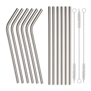 Imagem de Kit 12 Canudos De Aço Inox Reutilizáveis Ideal Para Uso Diário E Família Com 3 Escovas De Limpeza