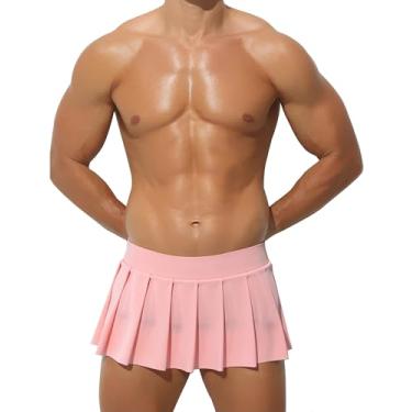 Imagem de HAVBX Minissaia plissada sexy masculina, saia para fantasia de maricas, roupa de menina escolar para dramatização, rosa, Tamanho Único