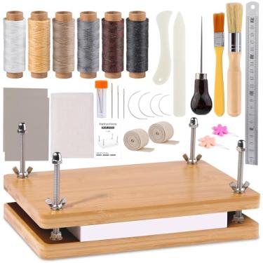 Imagem de JUPEAN Kit de encadernação de livros, prensa de livros, 20 x 29,5 cm, ferramentas para encadernação de livros, materiais para encadernação de livros com prensa de madeira, placa de osso, alça de