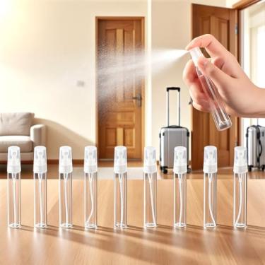 Imagem de Pacote com 10 mini spray de plástico de 10 ml vazio, mini frasco de perfume recarregável de névoa fina, atomizador de perfume, garrafa portátil de viagem, transparente