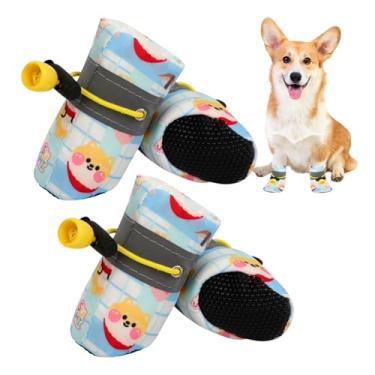 Imagem de Botas para Cães - 4 Peças Protetores Anti-Derrapantes com Cordão - Botas para Neve Impermeáveis para Cães,para Praia Caminhadas Relva Neve Exterior Inverno Chuva Interior Pavimento