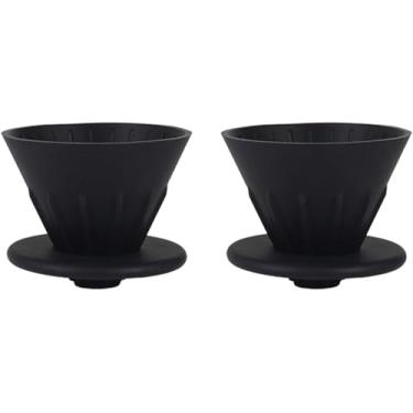 Imagem de Gotejadores de café de 2 peças, dobráveis sobre cafeteiras Coadores de café de cone portáteis com suporte para copos para acampar no escritório ao ar livre (Preto)