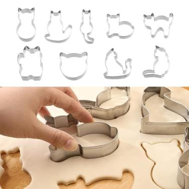 Imagem de 9 peças inovadoras cortadores de biscoito de gato de aço inoxidável desenho animado de animais DIY molde de biscoito ferramentas de padaria para biscoitos bolos