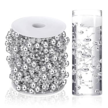 Imagem de Cordão de pérolas artificiais de 32,8 metros para vela flutuante, 8 + 3 mm, contas de pérolas falsas, guirlanda de festa, decoração para vasos de casamento, decoração de festa de Natal (prata)