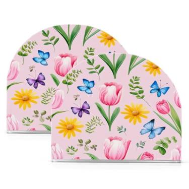 Imagem de Qilmy Porta-guardanapos acrílico tulipas e borboleta, suporte de lenços de mesa independente, dispensador de papel de coquetel para cozinha, jantar, restaurante, bar, decoração, 2 unidades