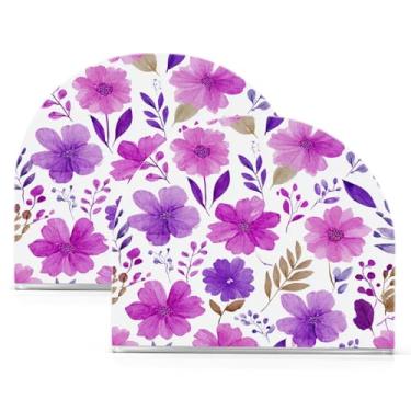 Imagem de Qilmy Porta-guardanapos de acrílico com flores em aquarela, suporte de lenços de mesa independente, dispensador de papel de coquetel para cozinha, jantar, restaurante, bar, decoração, 2 unidades