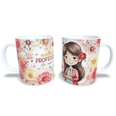 Imagem de Caneca de Cerâmica 325ml Dia dos Professores, Design Floral com Ilustração, Branca (14092)