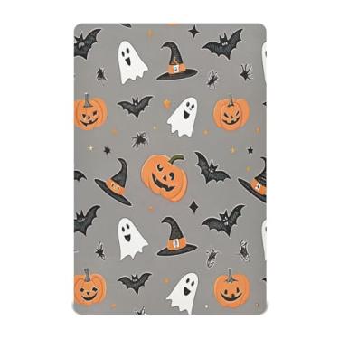 Imagem de JUZIHAI Lençol de berço de Halloween para meninos e meninas, Halloween Boo Pumpkin macio elástico respirável para berço padrão e cama infantil, 132 x 71 cm