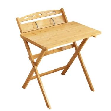 Imagem de HGTRH Mesa dobrável, mesa de computador com material de bambu, sem necessidade de montagem, suporte em formato de X, carga de 120 kg, mesa de escritório em casa, estação de trabalho, mesa de laptop