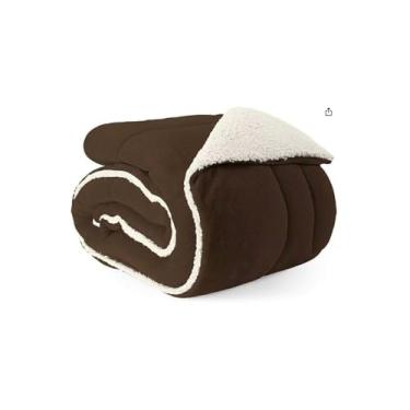Imagem de Cobertor Sherpa Queen Dupla Face, 2,20m x 2,40m, Marrom, Manta Plush e Pele de Carneiro, 100% Poliéster