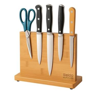 Imagem de Seido Knives Suporte de faca multifuncional de bambu magnético – Solução de armazenamento de facas elegante e segura para sua cozinha