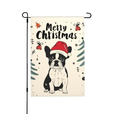 Imagem de Bandeira de jardim de Natal buldogue francês dupla face vertical sazonal inverno ao ar livre decorações de gramado 12,5 x 18 polegadas