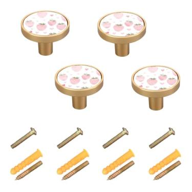 Imagem de ODAWA Pink Strawberries Pacote com 4 ferragens exclusivas para móveis de decoração de casa, ferragens de armário de cozinha com parafuso